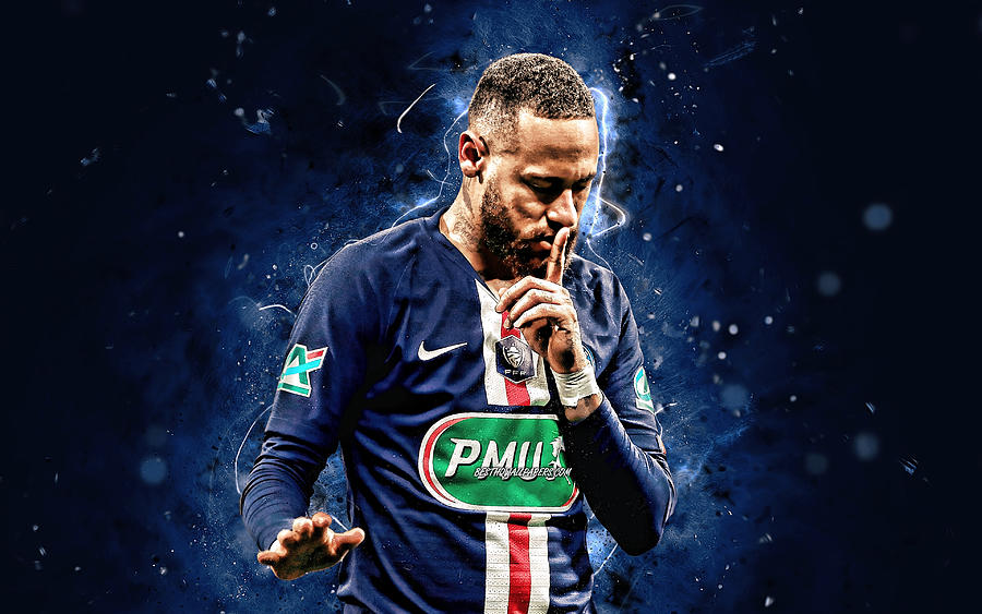 4k Neymar 2020 brazilian footballers goal PSG Ligue 1 blue neon lights ...