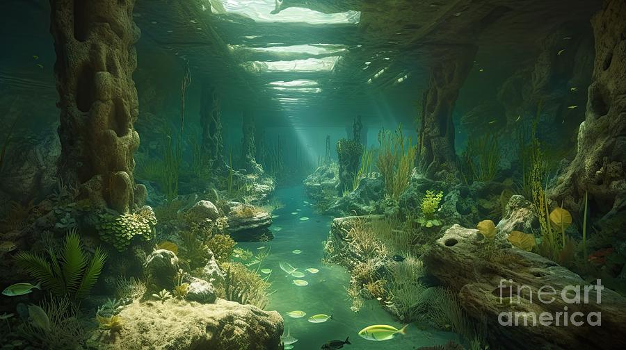 Prehistoric Digital Art - 10000 BC water forest habitats #5 by Benny Marty