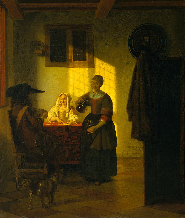 A Couple Playing Cards, with a Serving Woman #6 Painting by Pieter de Hooch