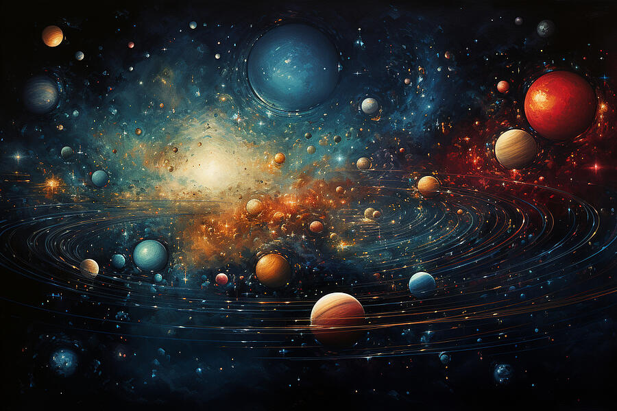 a magnificent universe with planets as backgrou by Asar Studios Painting