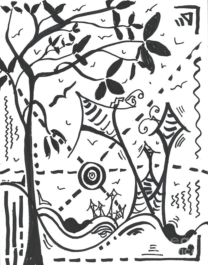 Abstract Black and White MAD Doodle Sharpie Drawing Original Art Megan Duncanson #5 Drawing by Megan Aroon