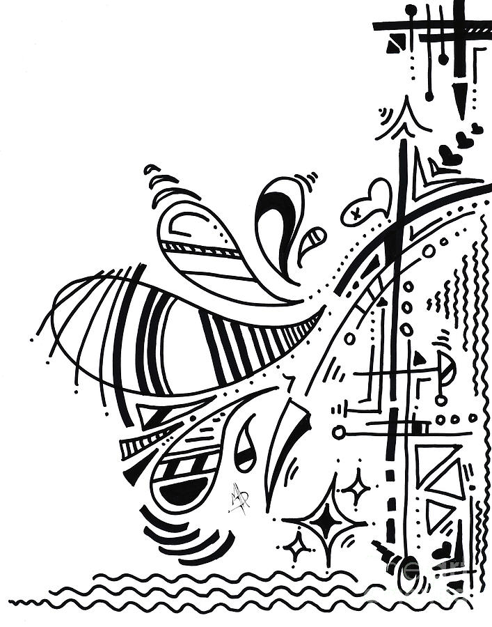 Abstract Black and White MAD Doodle Sharpie Graffiti Drawing Original Sketch Art Megan Duncanson #6 Drawing by Megan Aroon