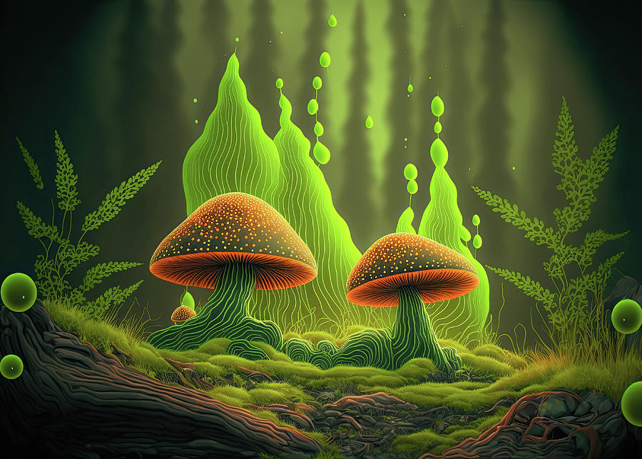 Abstract Mushroom Landscape Digital Art By 1 Sascha Schmidt Fine Art