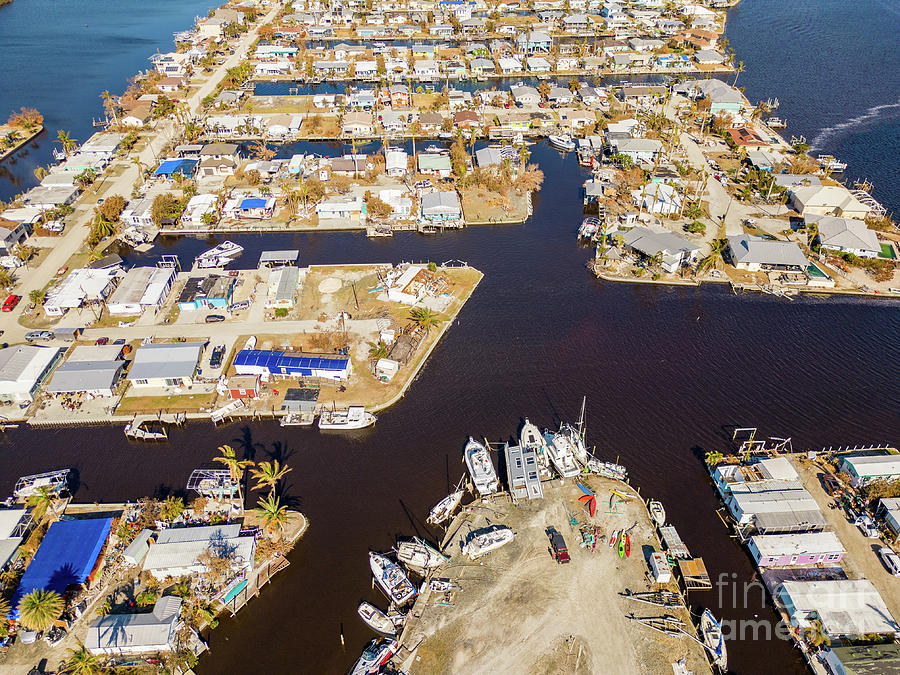 Aerial drone inspection photo Matlacha Florida Hurricane Ian aft ...