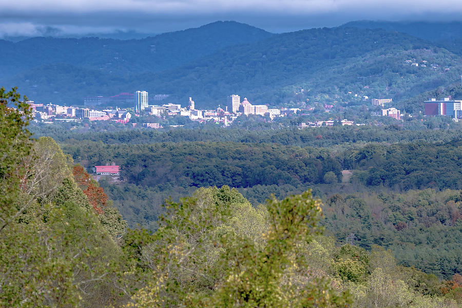 aerial shot of downtown Asheville, North Carolina and surroundin #5 Photograph by Alex Grichenko