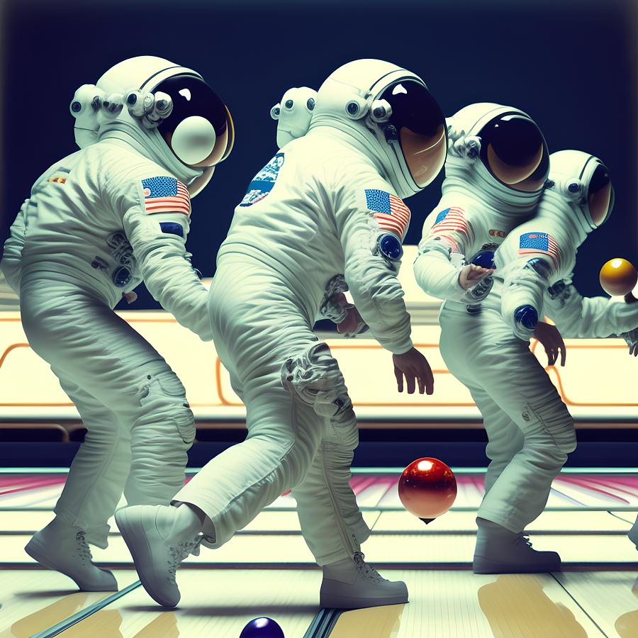 Astronaut Playing Bowling, Generative Ai Illustration Digital Art