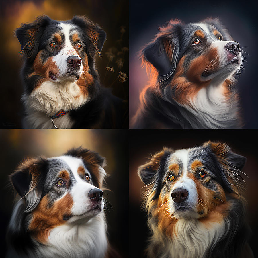 Australian Shepherd Dog Portrait Mixed Media by Stephen Smith Galleries