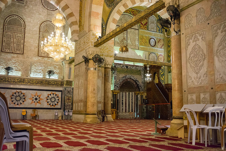BAITULMUQADDIS, PALESTINE - 13TH NOV 2017; Internal view of Al-Aqsa Mosque, Jerusalem. Built in 691, where Prophet Mohamed ascended to heaven on an angel in his night journey #5 Photograph by Shaifulzamri
