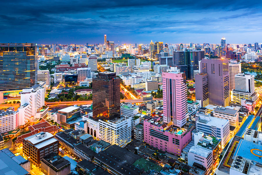 Bangkok Cityscape, Business district with high building at dusk (Bangkok, Thailand) #5 Photograph by Primeimages