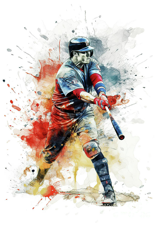 Baseball player in action during colorful paint splash. #5 Digital Art by Odon Czintos