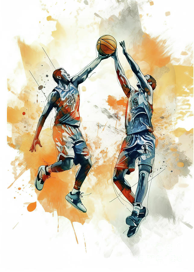 Basketball watercolor splash player in action. #5 Digital Art by Odon Czintos