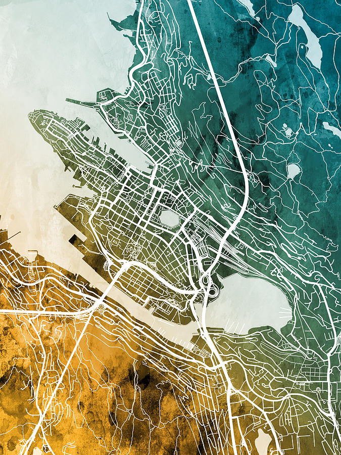 Bergen Norway City Map #5 Digital Art by Michael Tompsett