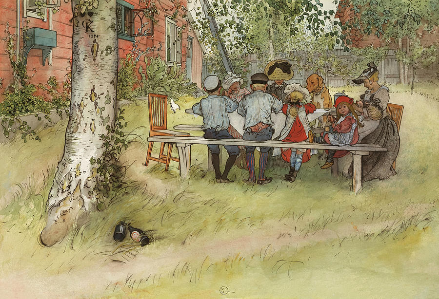 Breakfast Under The Big Birch By Carl Larsson Drawing