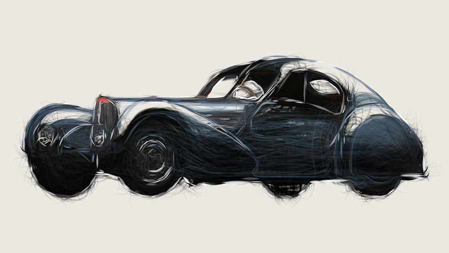 Bugatti Type 57SC Atlantic Coupe Drawing #5 Digital Art by CarsToon Concept
