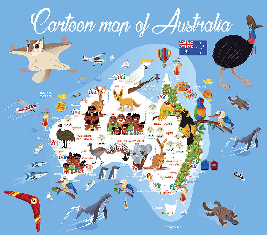 Cartoon map of Australia #5 Drawing by Drmakkoy