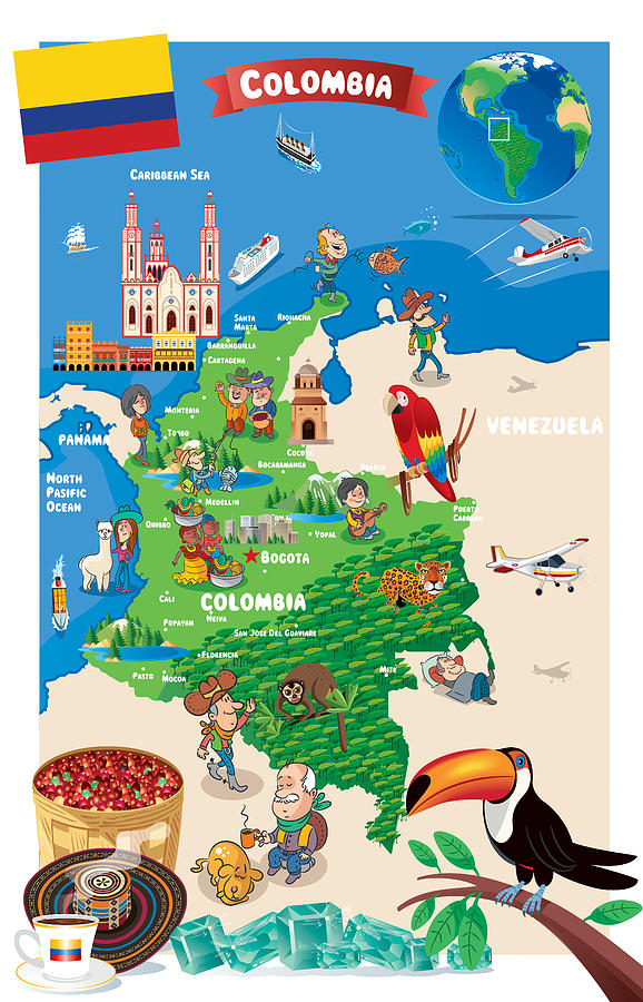 Cartoon map of Colombia #5 Photograph by Drmakkoy