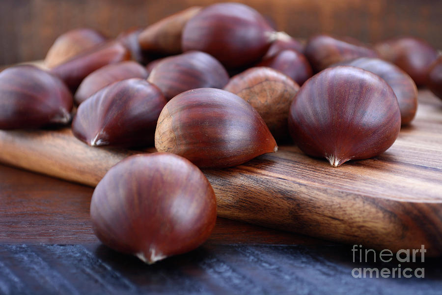 Chestnuts on Rustic Wood Table #5 Photograph by Milleflore Images