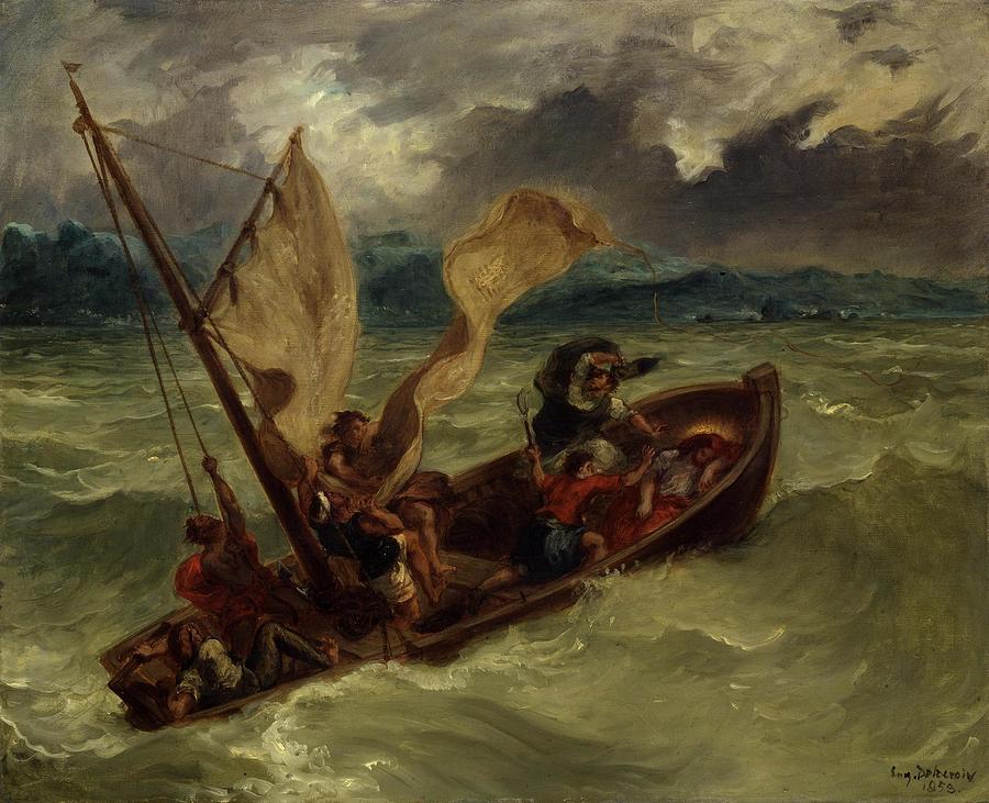 Christ on the Sea of Galilee #5 Painting by Eugene Delacroix