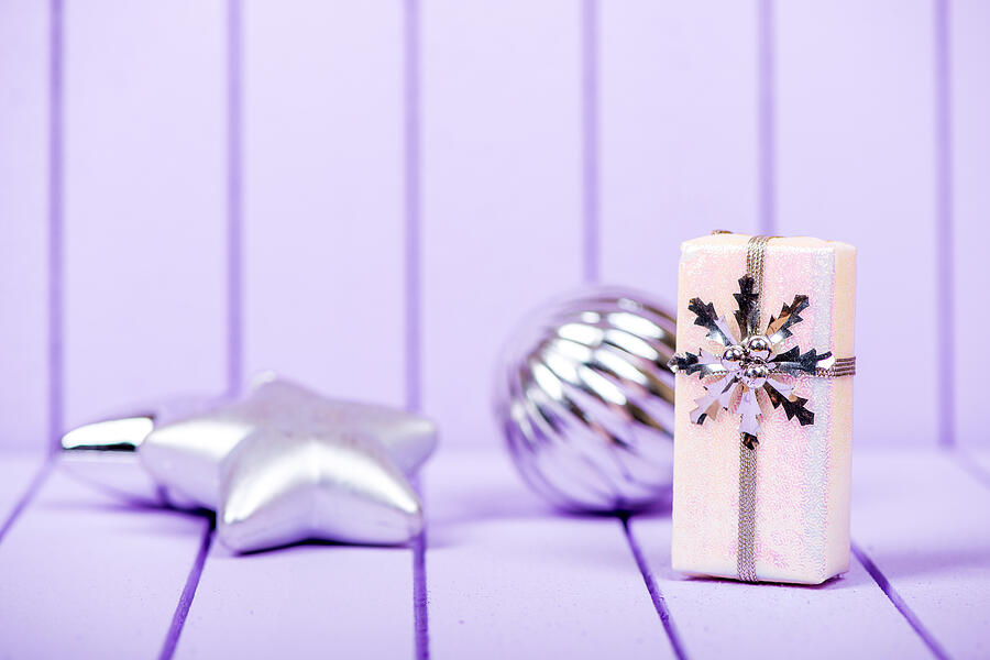 Christmas decoration on a purple striped background - selective #5 Photograph by DiyanaDimitrova