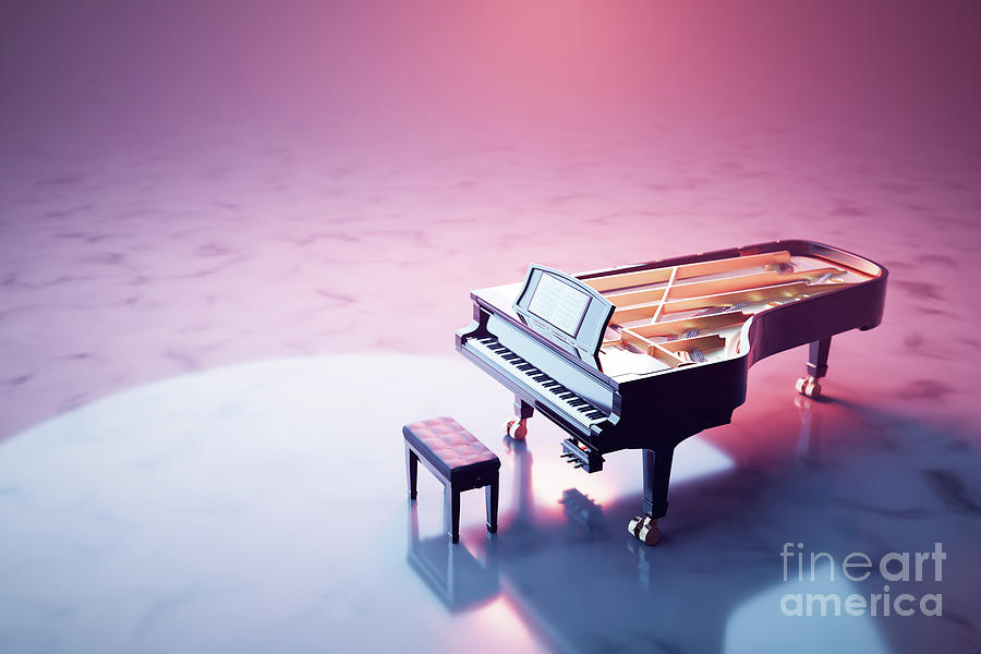 Classic grand piano keyboard in neon spotlight #5 Photograph by Michal Bednarek
