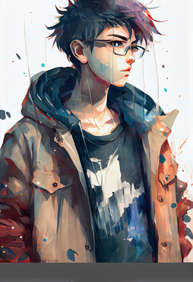 Cool  pretty  anime  college  boy  dressing  modern by Asar Studios #5 Painting by Celestial Images