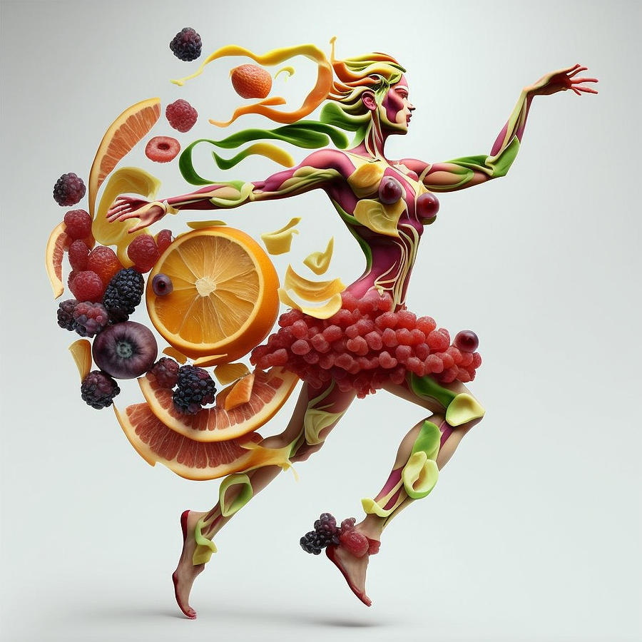 Fantasy Painting - dancing  human  body  art  made  of  fruits by Asar Studios #5 by Celestial Images