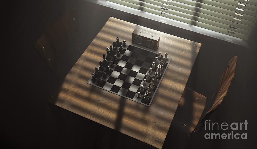 Dark room with a 3d chess board