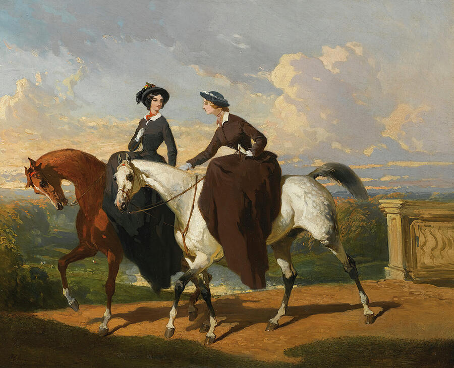 Horse Painting - Deux Amazones Au Cheval, by 1860 by Alfred de Dreux
