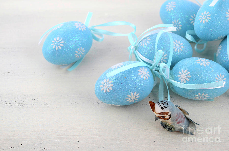 Easter blue and white theme still life. #5 Photograph by Milleflore Images