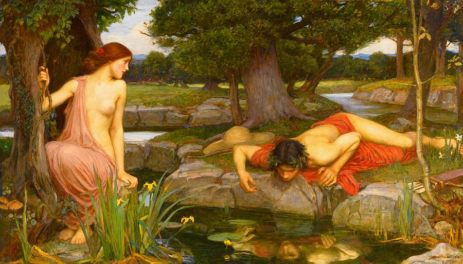 John William Waterhouse Painting - Echo and Narcissus #5 by John William Waterhouse