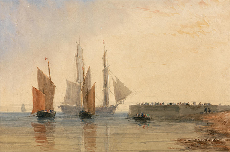 David Cox Drawing - Entrance to Calais Harbour #6 by David Cox