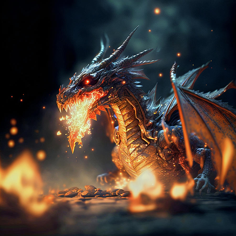 Fierce Inferno A High-Detail Dragon Breathing Fire Digital Art by Oana ...