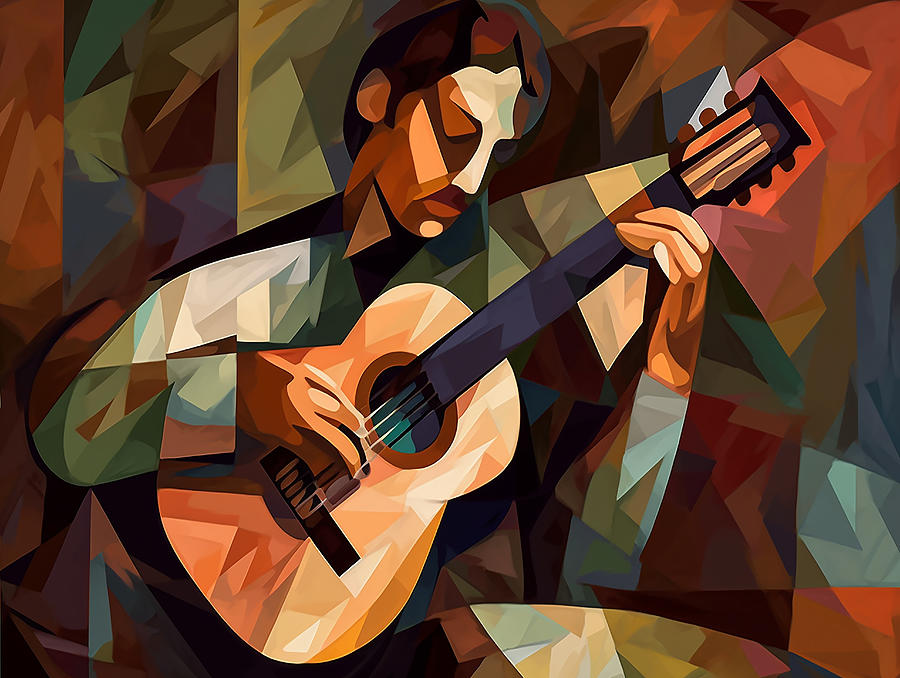 Flamenco Guitarist In Cubist Style Mixed Media