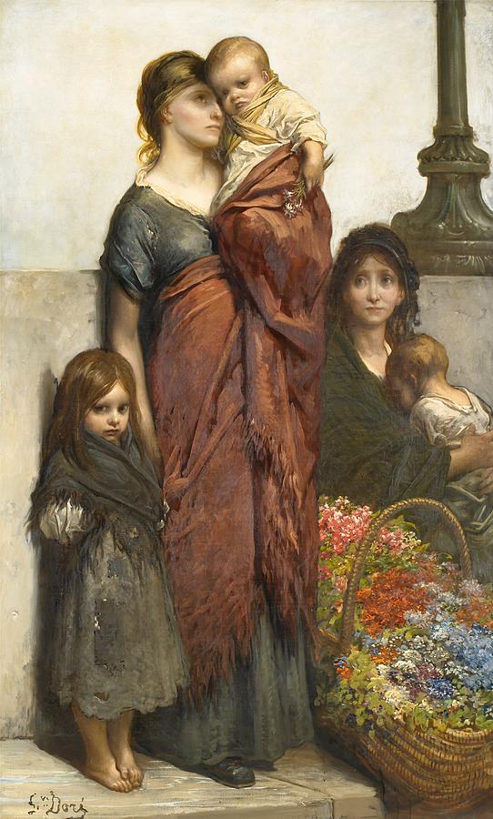 Flower Sellers of London #5 Painting by Gustave Dore