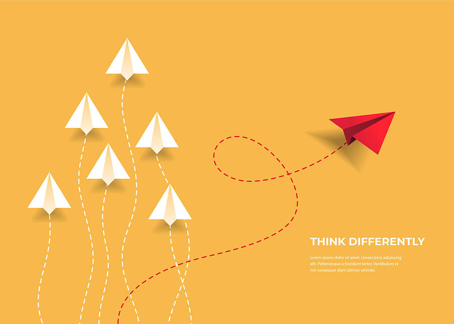 Flying paper airplanes. Think differently, leadership, trends, creative solution and unique way concept. Be different. #5 Drawing by Merovingian