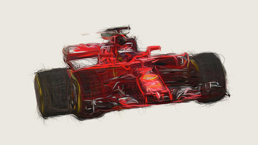 Formula1 Ferrari SF70H Car Drawing Digital Art by CarsToon Concept ...