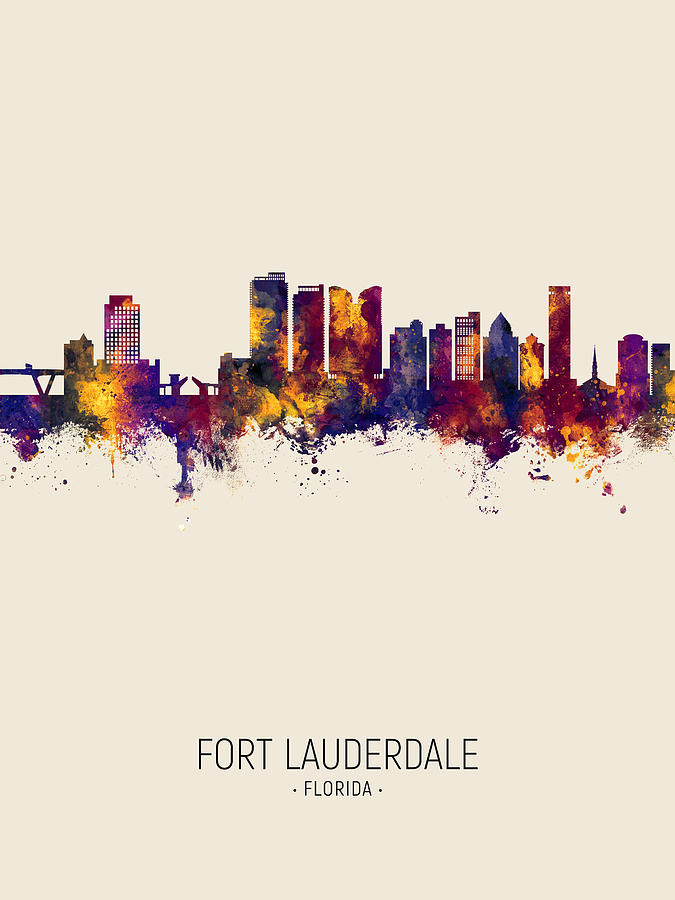 Skyline Digital Art - Fort Lauderdale Florida Skyline #5 by Michael Tompsett