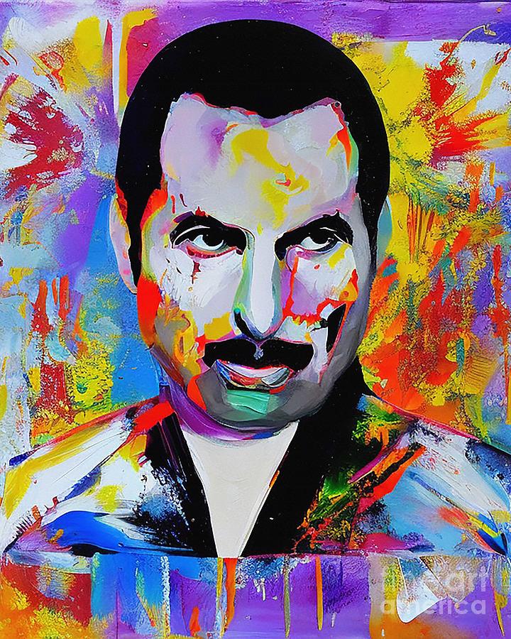 Freddie Mercury Abstract Art Mixed Media by Lisa Von - Fine Art America