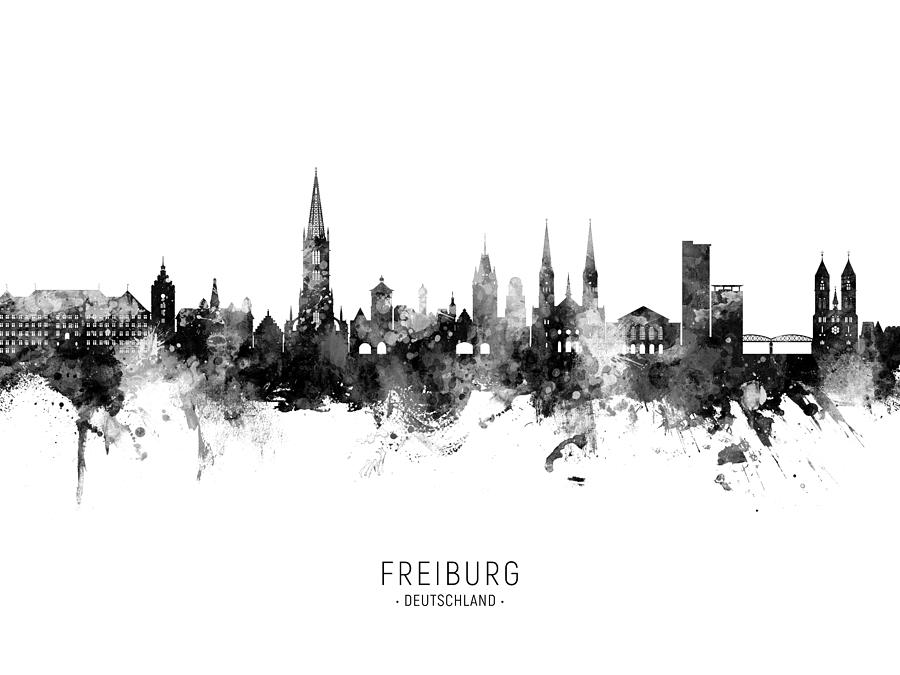 Skyline Digital Art - Freiburg Germany Skyline #5 by Michael Tompsett