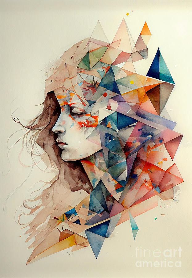 Abstract Digital Art - Geometric watercolor #5 by Sabantha