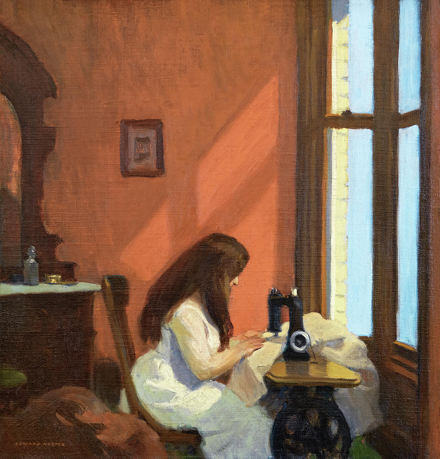 Girl At Sewing Machine By Edward Hopper Painting