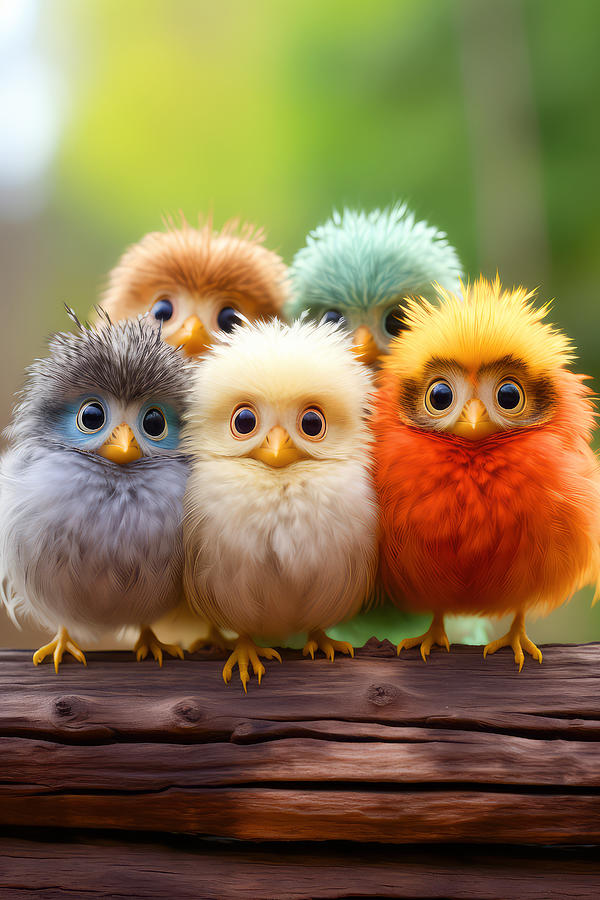 5 Googly Eyed Birds Peek A Boo Digital Art by Wes and Dotty Weber