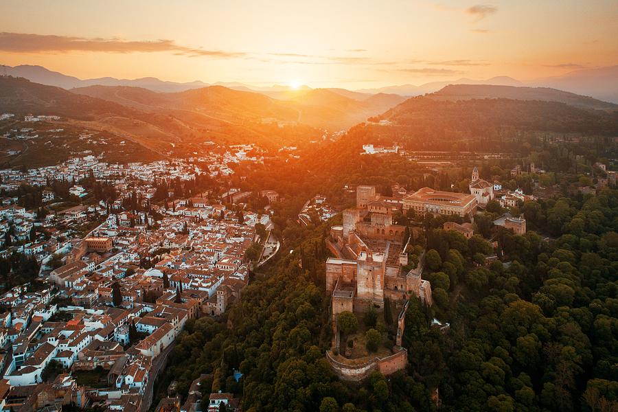 Granada Alhambra aerial view sunrise #5 Photograph by Songquan Deng