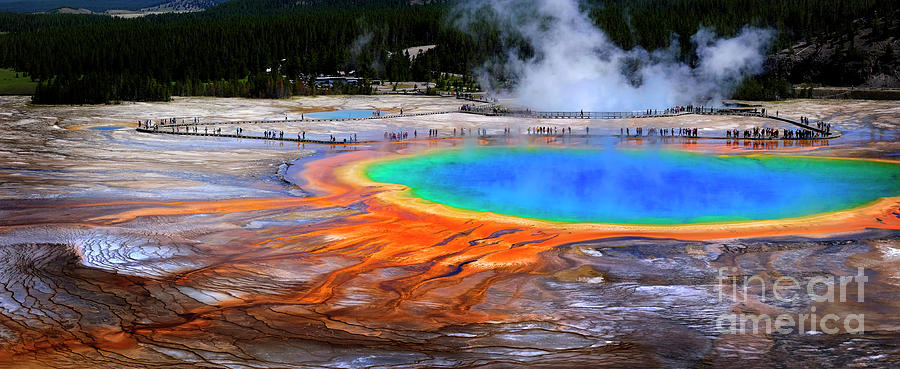Grand Prismatic Spring Yellowstone National Park Tourists Viewin #5 Photograph by Lane Erickson