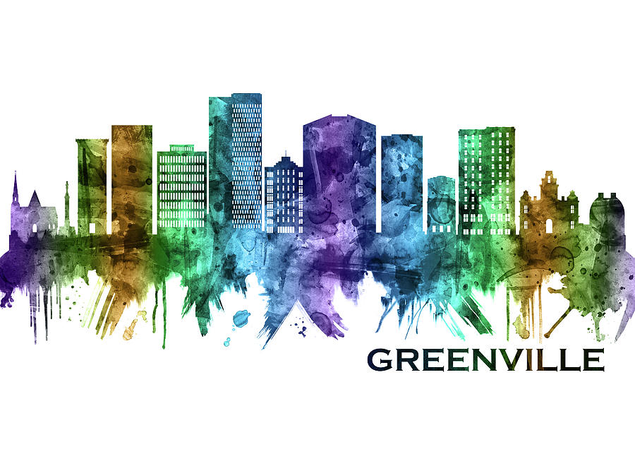 Greenville South Carolina Skyline Mixed Media by NextWay Art Fine Art