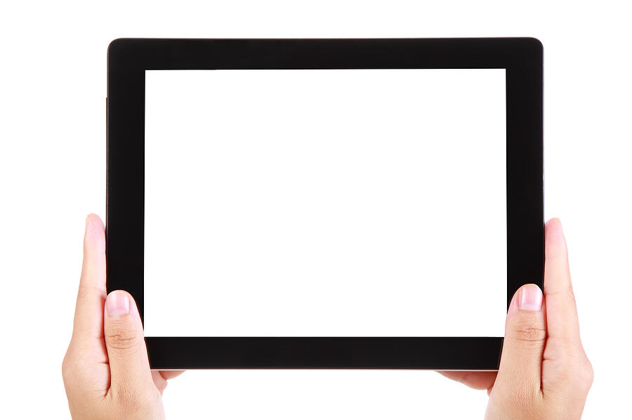 Hand holding blank screen digital tablet on white background #5 Photograph by Balavan