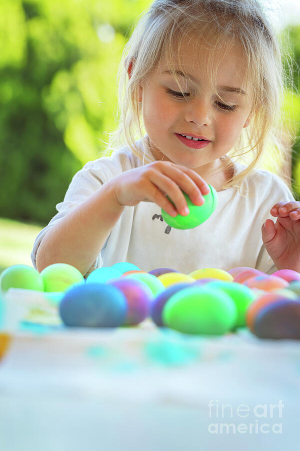 Happy Baby Coloring Easter Eggs #5 Photograph by Anna Om