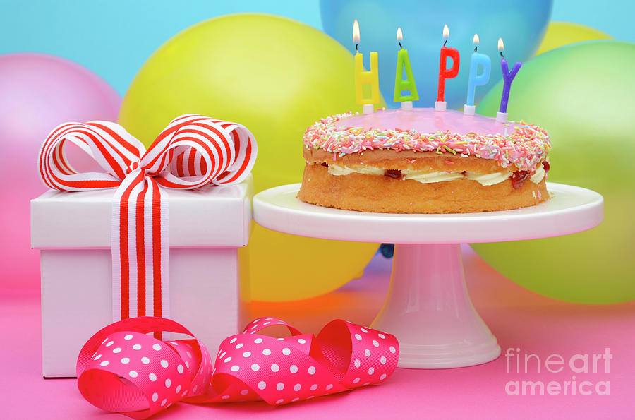 Cake Photograph - Happy Birthday Party Table  #5 by Milleflore Images