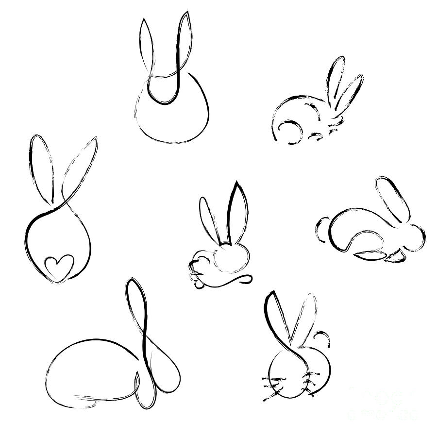 Rabbit Line Sketch Digital Art by Remy Francis