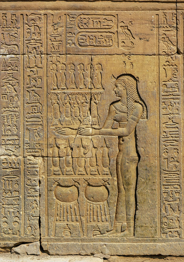 Hieroglyphic carvings in ancient temple #5 Relief by Mikhail Kokhanchikov